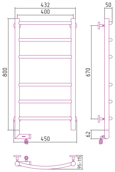 Полотенцесушитель электрический Сунержа Галант 2.0 800x400